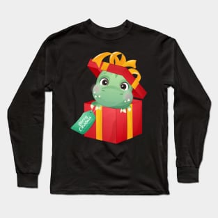 Cute Christmas Dinosaur In a Gift Box Long Sleeve T-Shirt